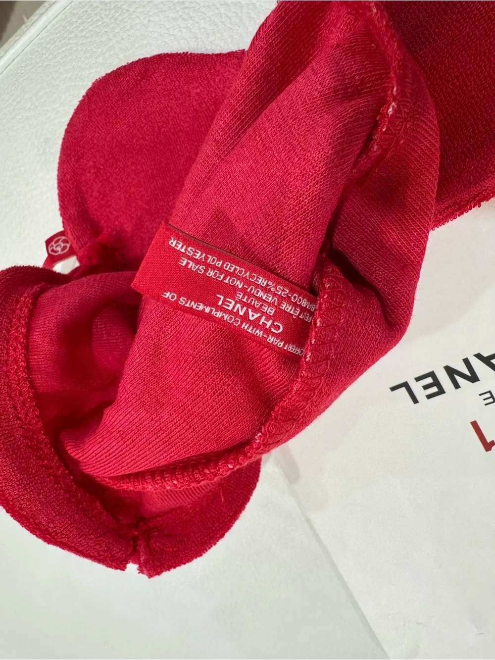 CHANEL Red Velvet Sleep Mask with Drawstring Pouch